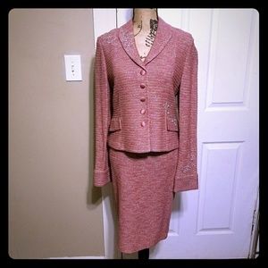 St. John Evening Vintage Pink Dress Skirt Set